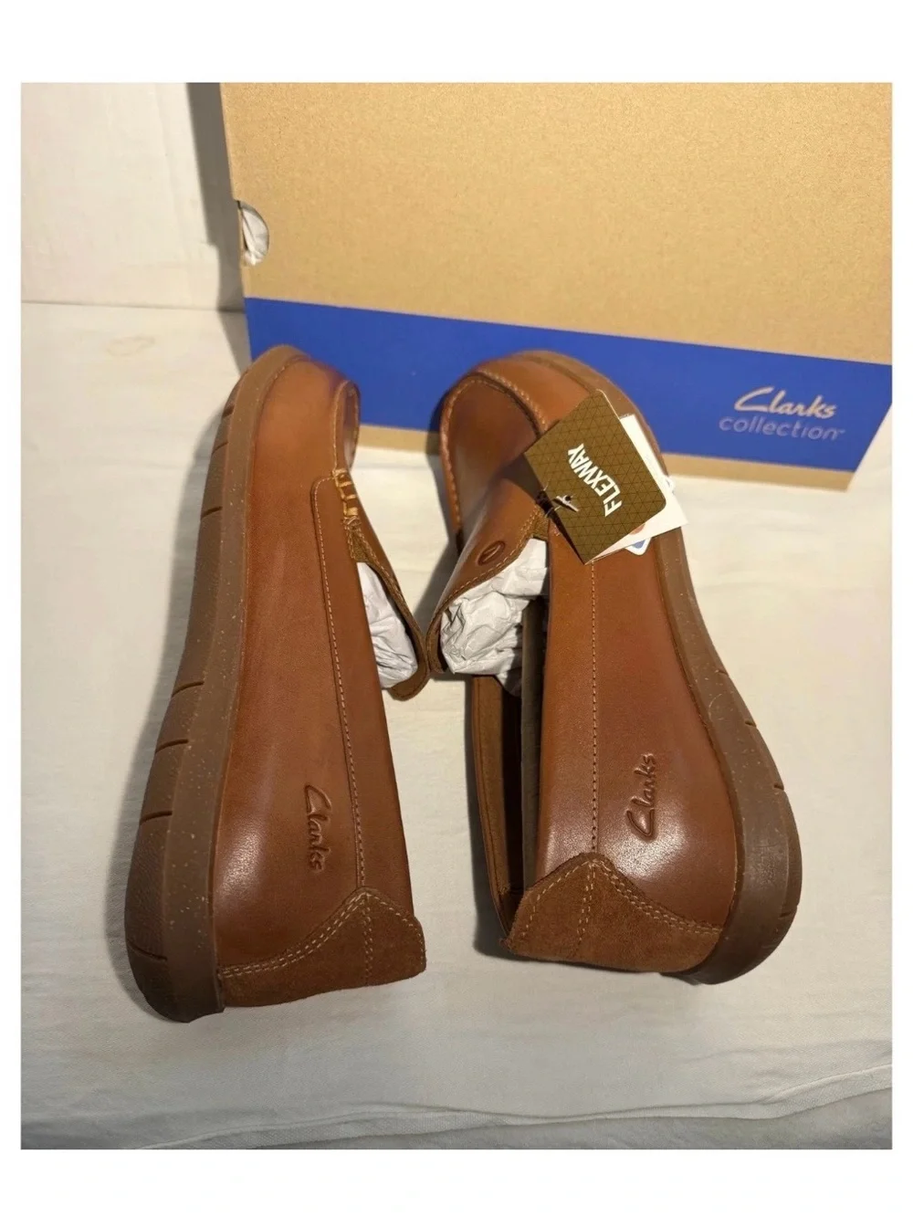 CLARKS Men’s Flexway Step tan  Leather Slip-On Shoes Size 8.5 M  261 81976 New